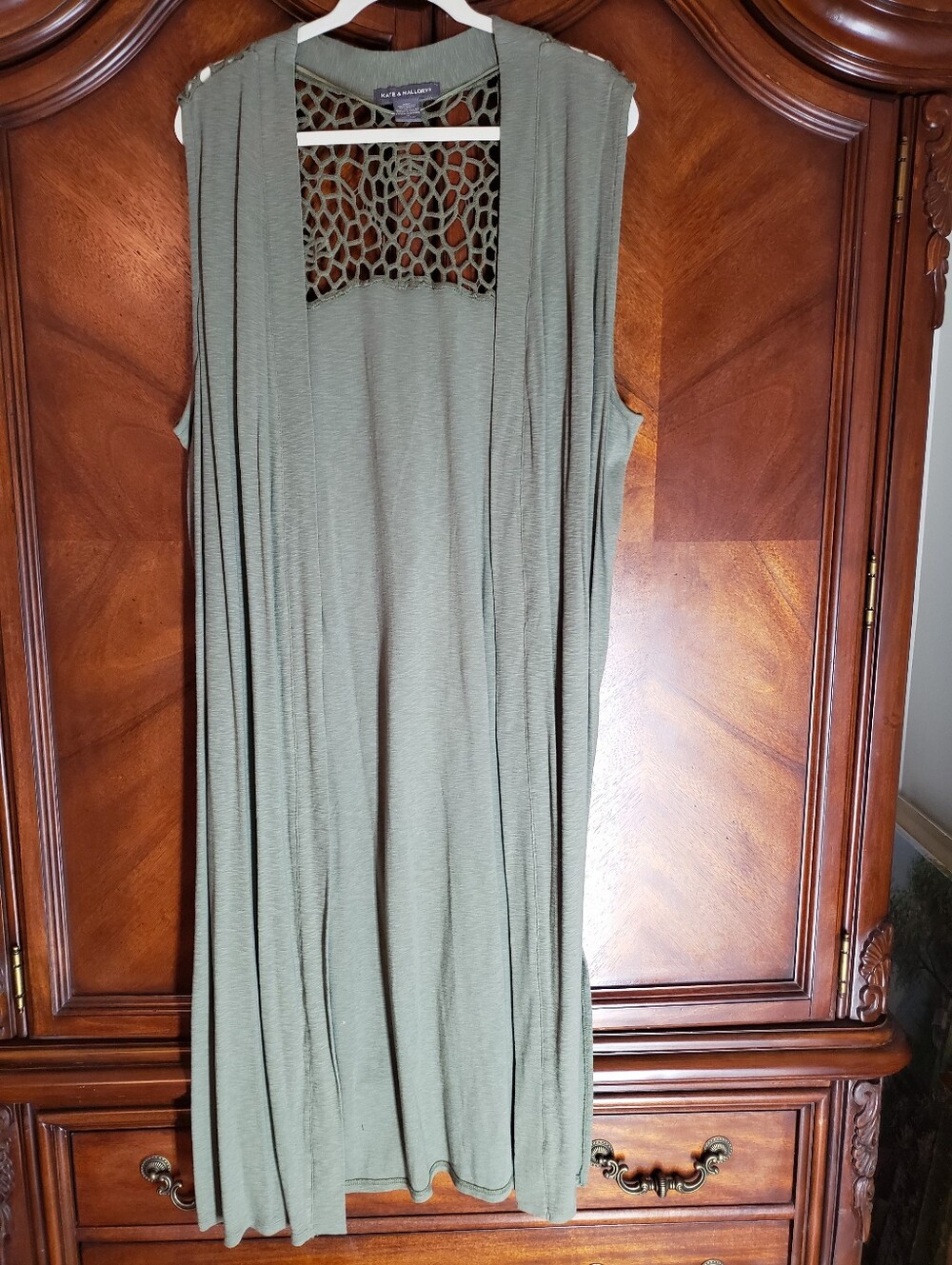Olive Green Sleeveless Open Front Duster/vest